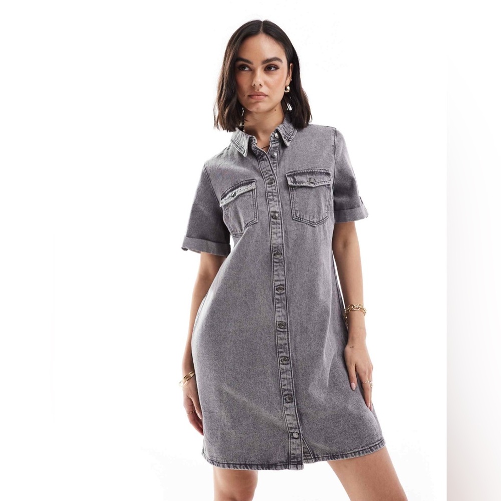Vero Moda Grey Washed Denim Shirt Dress